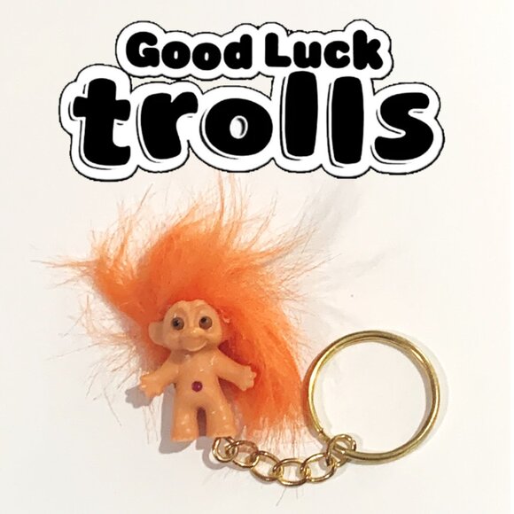 Mini Good Luck Troll Keychain – 3.5 Inch Collectible Orange - Picture 1 of 5